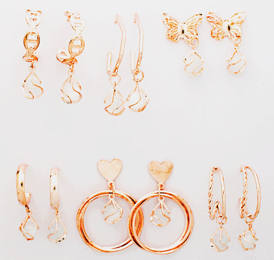 O'dazzle Trendy Rose-gold earrings 6 pairs