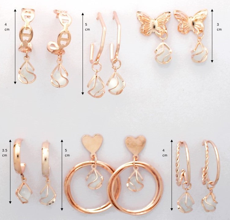 O'dazzle Trendy Rose-gold earrings 6 pairs