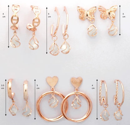 O'dazzle Trendy Rose-gold earrings 6 pairs